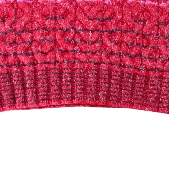 Staud Myrna Off-The-Shoulder Long Sleeve Cable Knit Sweater Cozy Red Pink Size M